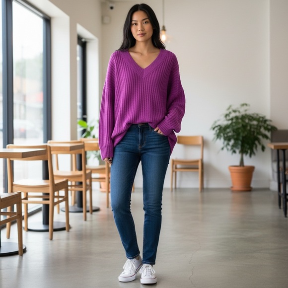 Fantastic Fawn Sweaters - Fantastic Fawn I’ll Be Waiting Purple V-Neck Sweater NWT